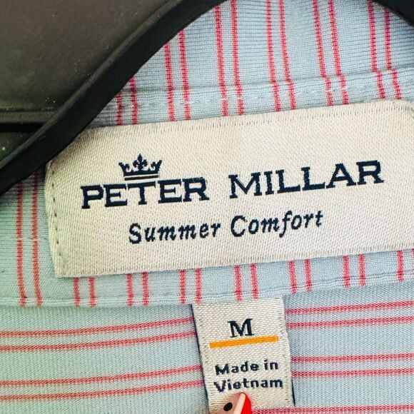 Peter Millar Summer Comfort Blue Striped Polo Performance Shirt Size Medium - Picture 4 of 4